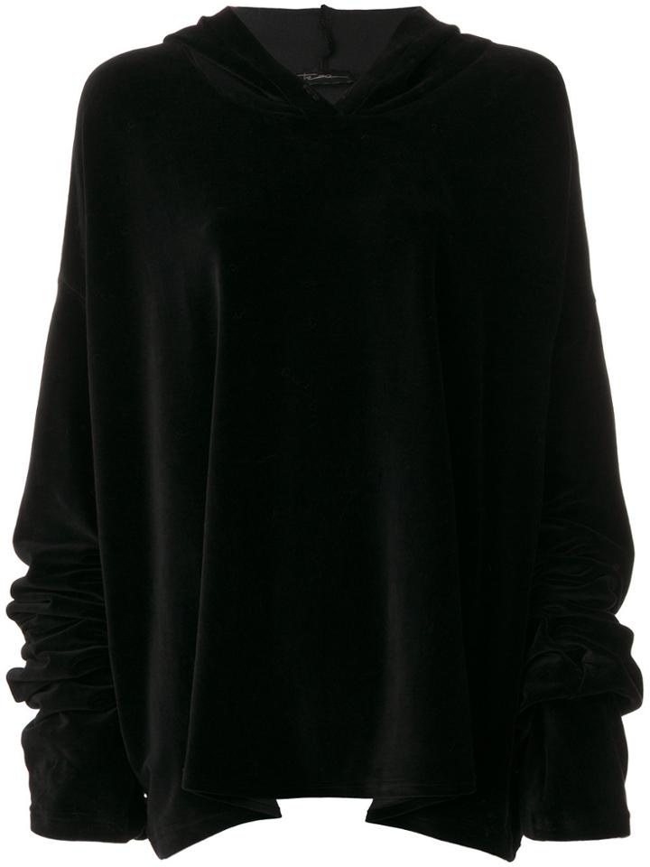 Barbara Bologna Velvet Dropped Shoulder Hoodie - Black