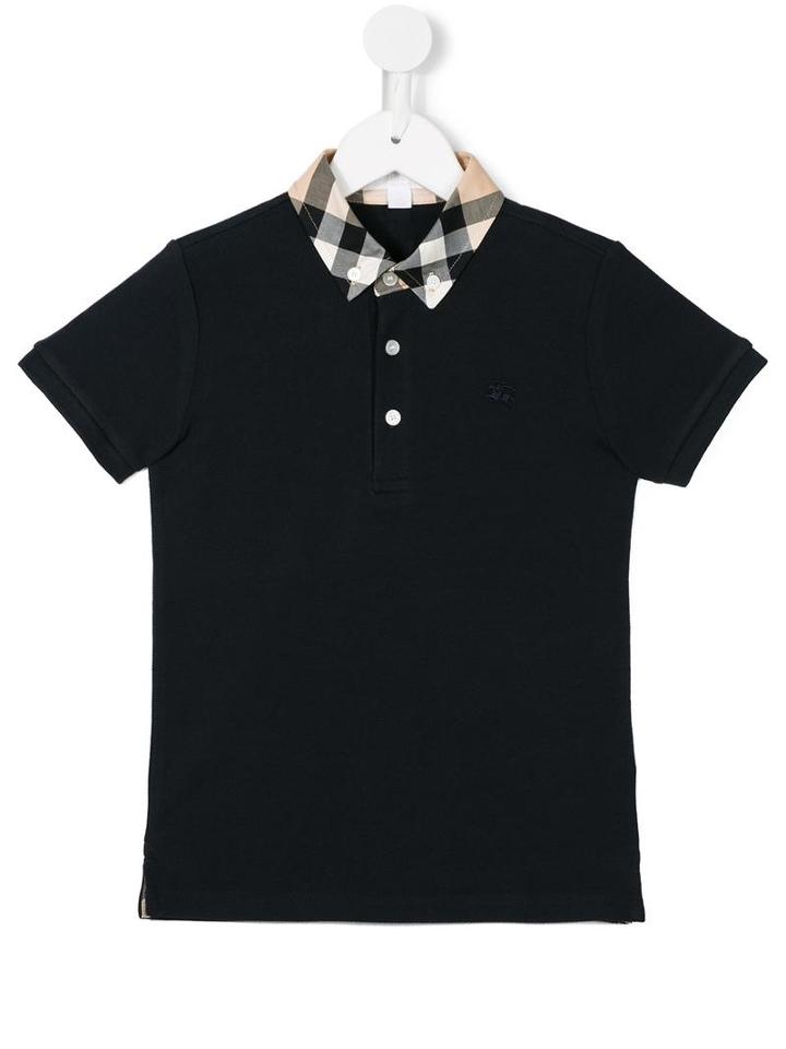 Burberry Kids Check Collar And Trim Polo Shirt, Boy's, Size: 8 Yrs, Blue