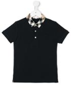 Burberry Kids Check Collar And Trim Polo Shirt, Boy's, Size: 8 Yrs, Blue
