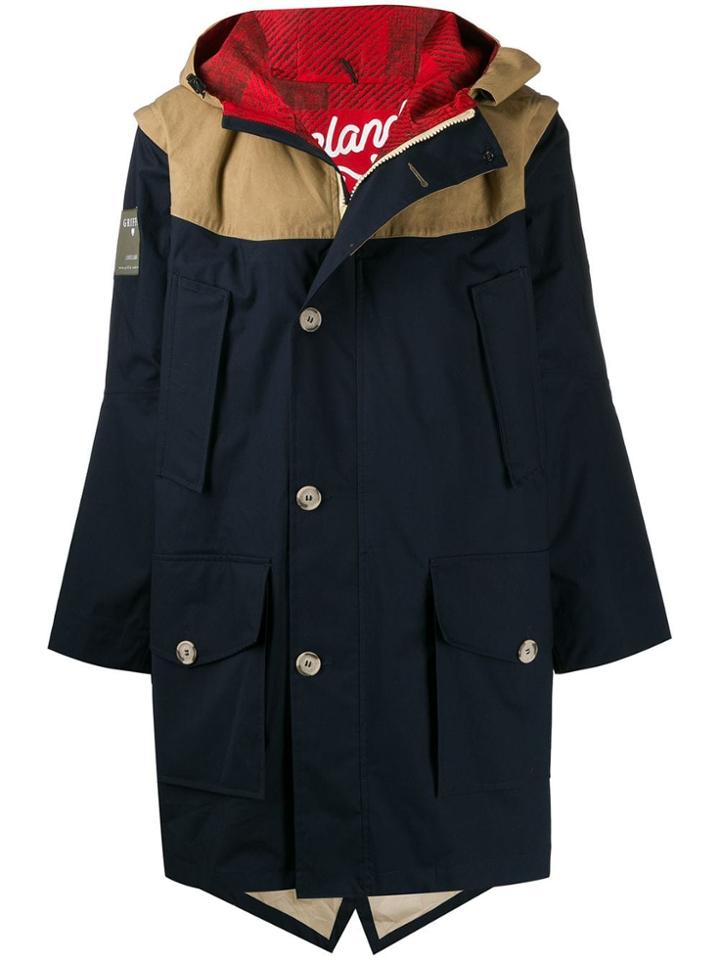 Woolrich Panelled Parka Coat - Blue