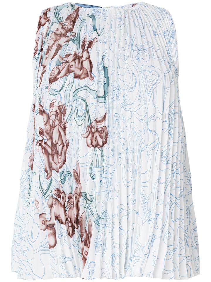 Prada Pleated Print Top - Multicolour