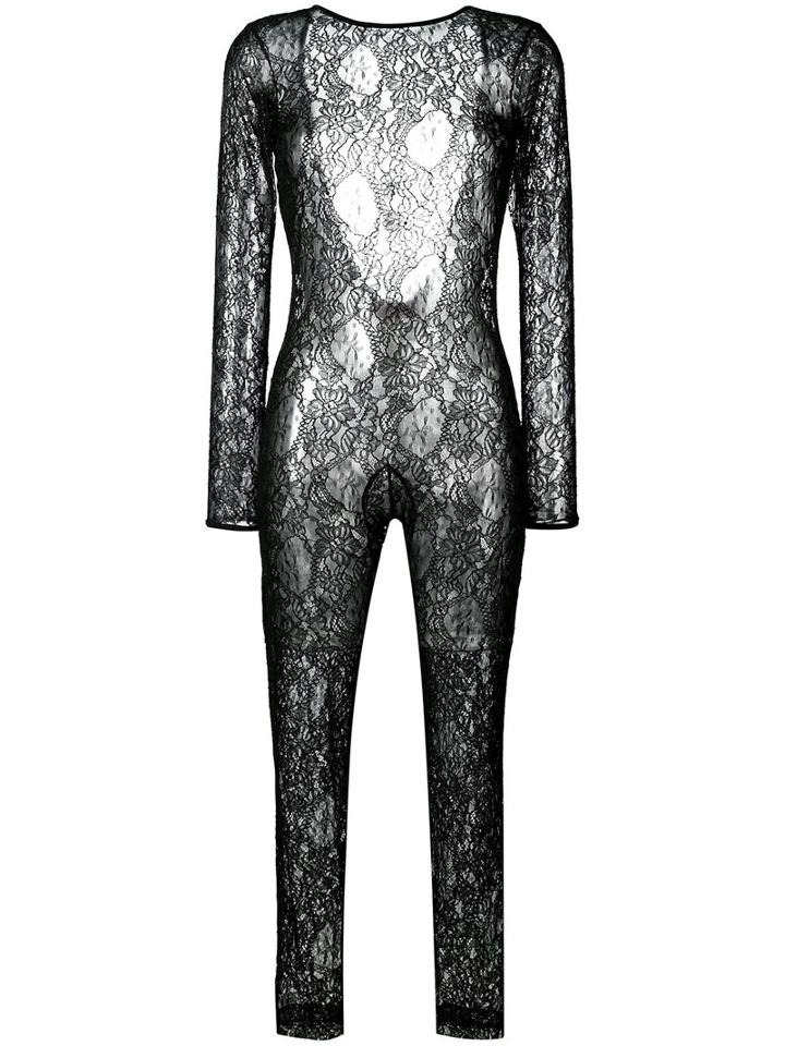 Msgm - Fitted Lace Jumpsuit - Women - Polyamide/spandex/elastane/viscose - 42, Black, Polyamide/spandex/elastane/viscose