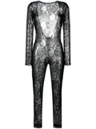 Msgm - Fitted Lace Jumpsuit - Women - Polyamide/spandex/elastane/viscose - 42, Black, Polyamide/spandex/elastane/viscose