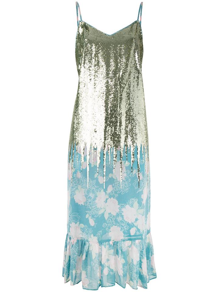 Manoush - Sequinned Floral-print Dress - Women - Cotton/viscose - 38, Blue, Cotton/viscose