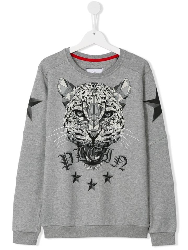 Philipp Plein Kids Crystal Tiger Sweatshirt, Boy's, Size: 16 Yrs, Grey