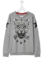 Philipp Plein Kids Crystal Tiger Sweatshirt, Boy's, Size: 16 Yrs, Grey