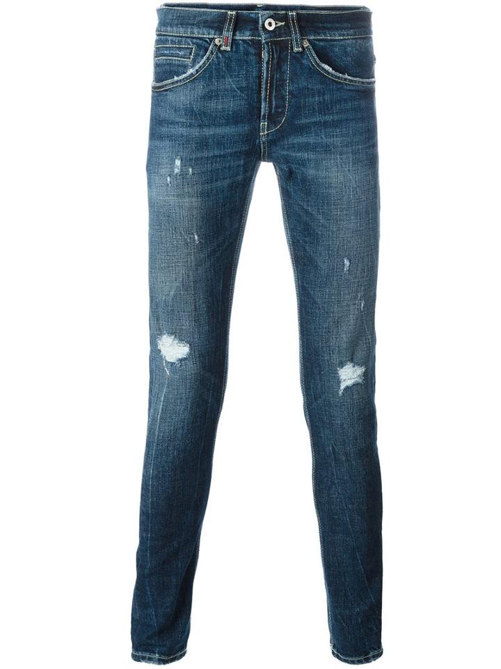 Dondup Frayed Skinny Jeans, Men's, Size: 32, Blue, Polyester/spandex/elastane/cotton