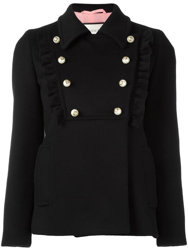 Gucci Ruffle Detail Jacket, Women's, Size: 46, Black, Wool/acetate/silk/viscose
