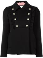 Gucci Ruffle Detail Jacket, Women's, Size: 46, Black, Wool/acetate/silk/viscose