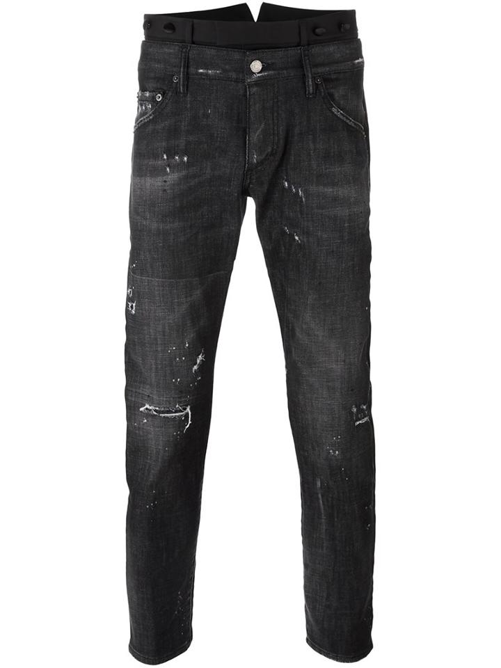 Dsquared2 Dual Waistband Skinny Jeans, Men's, Size: 52, Black, Silk/cotton/wool