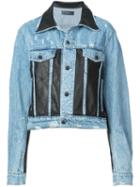 Amiri Faux Leather Panelled Denim Jacket - Blue