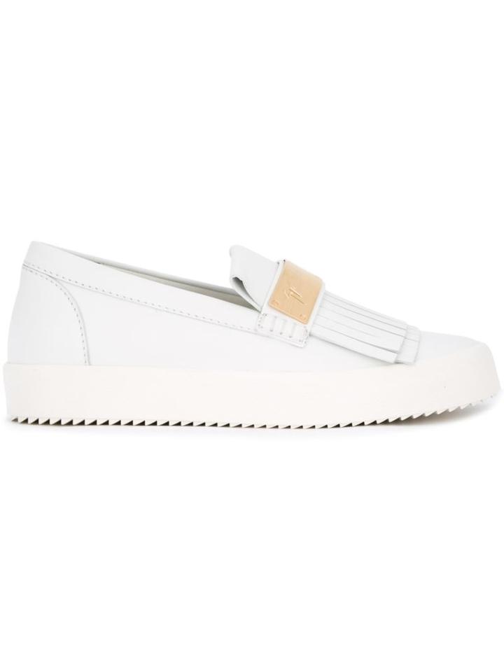 Giuseppe Zanotti Design Fringed Slip-on Sneakers, Men's, Size: 40, White, Leather/rubber/metal Other