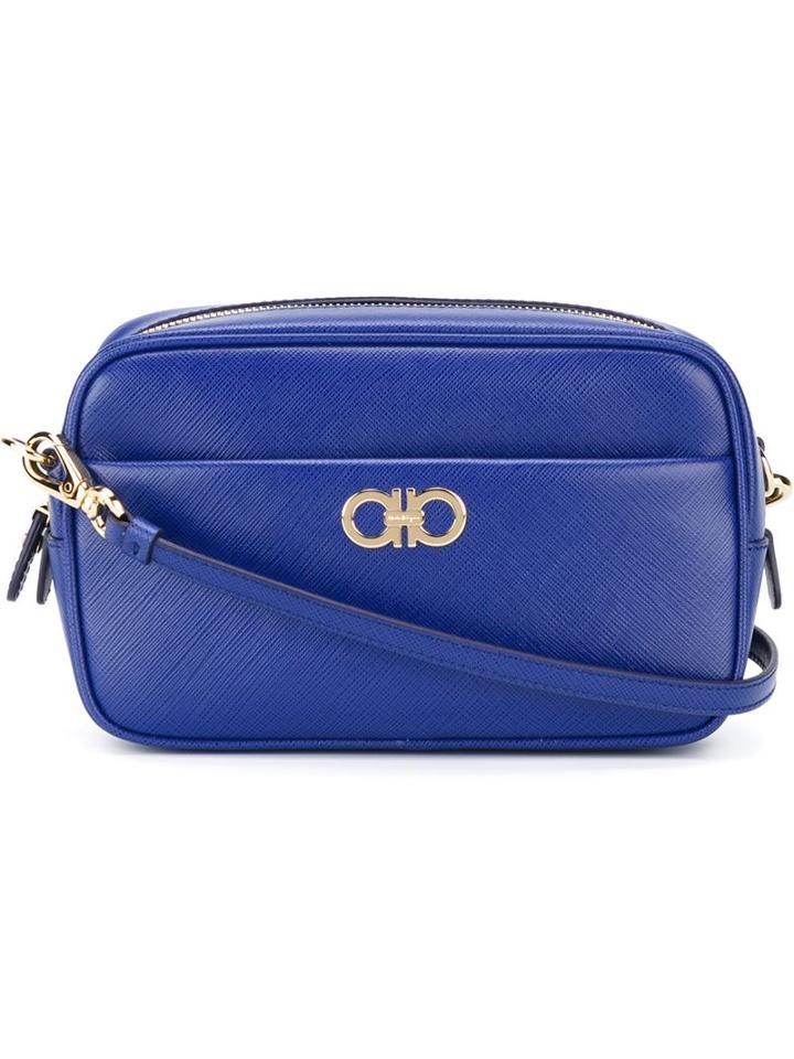 Salvatore Ferragamo Double Gancio Camera Bag, Women's, Blue, Calf Leather