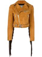 Fausto Puglisi Fringed Biker Jacket, Women's, Size: 40, Nude/neutrals, Silk/lamb Skin/acetate