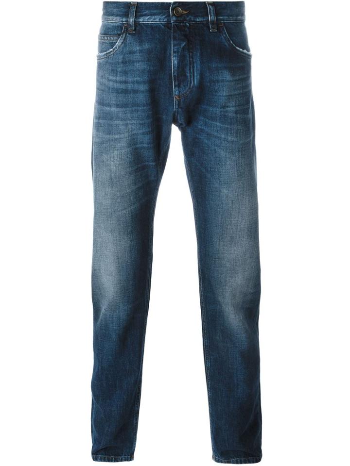 Dolce & Gabbana Straight Leg Jeans, Men's, Size: 46, Blue, Cotton/calf Leather/zamak