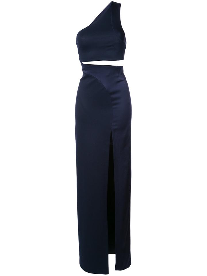 Galvan One Shoulder Thigh Split Gown - Blue