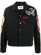 Msgm Flame Print Denim Jacket - Black