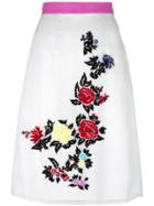 House Of Holland Rose Embroidery Straight Skirt - White