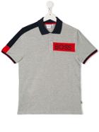 Boss Kids Teen Logo Printed Polo Shirt - Grey