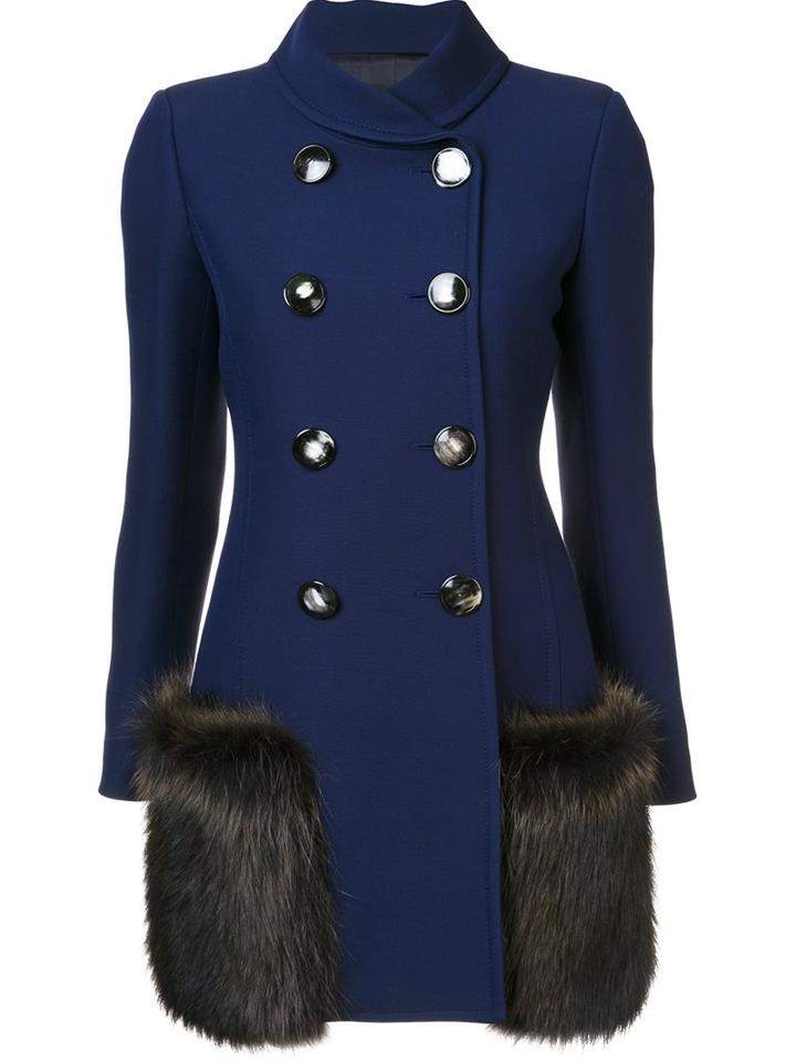 Derek Lam Fur Pocket Buttoned Jacket, Women's, Size: 40, Blue, Silk/wool