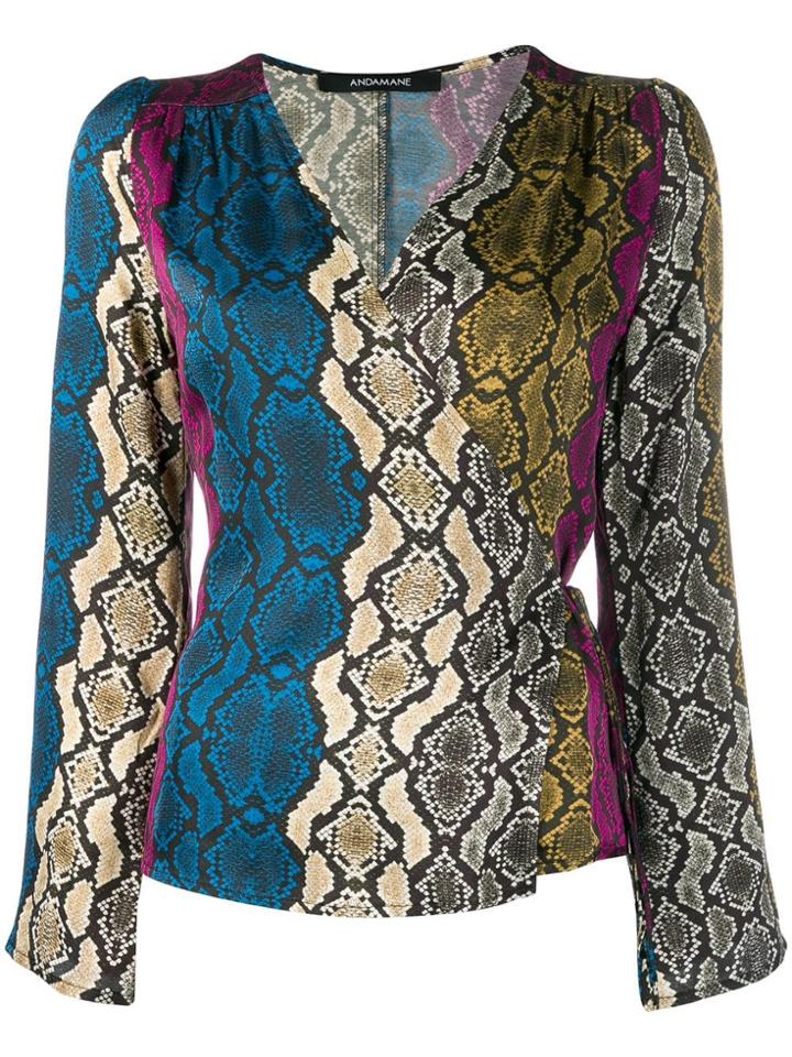 Andamane Snakeskin Print Wrap Top - Black