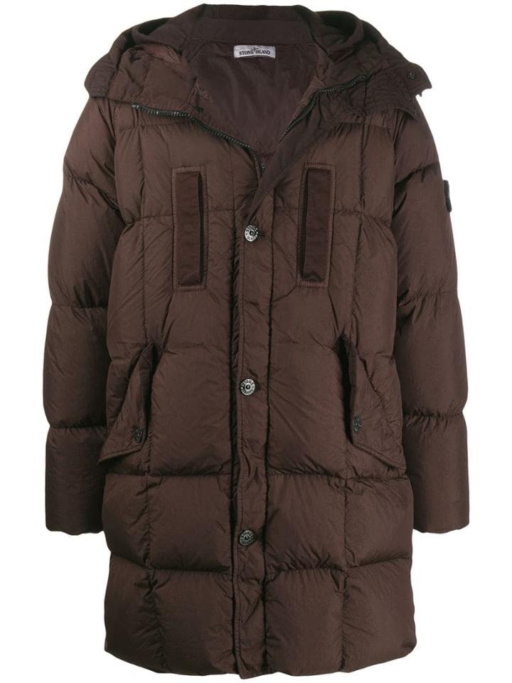 Stone Island Crinkle Reps Down Coat - Brown