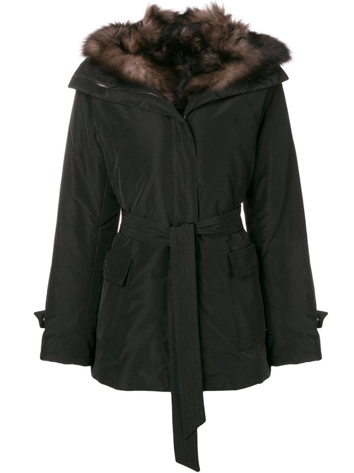 Max & Moi Belted Fur Lined Parka - Black