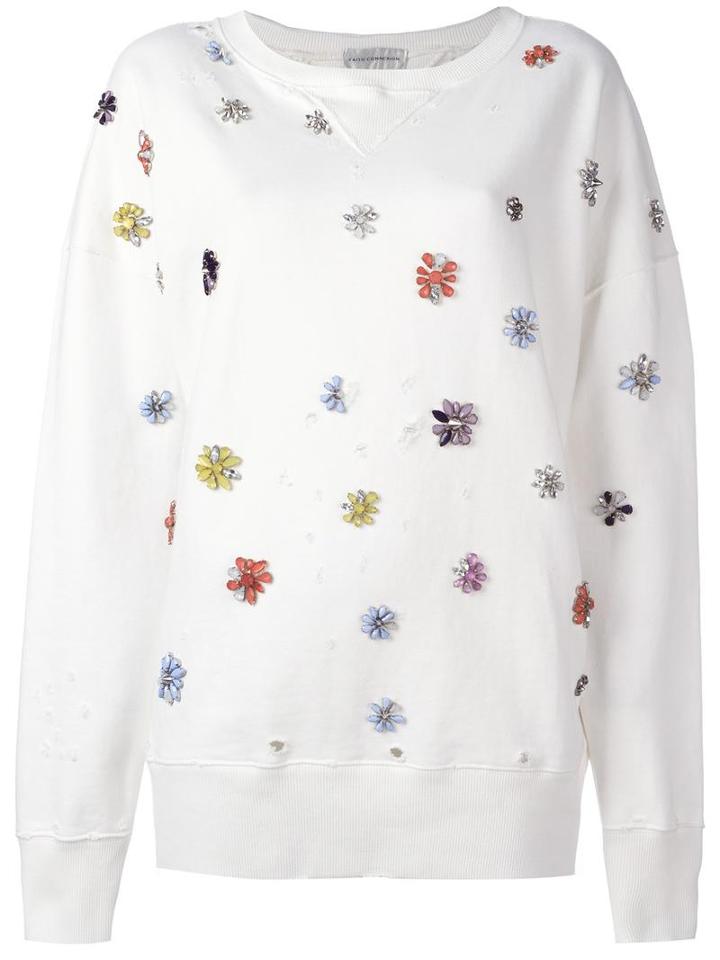 Faith Connexion Oversized Flower Embellished Sweatshirt, Women's, Size: Xs, White, Acrylic/brass/cotton