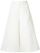 Co Flared Cropped Trousers, Women's, Size: Small, White, Silk/cotton/linen/flax