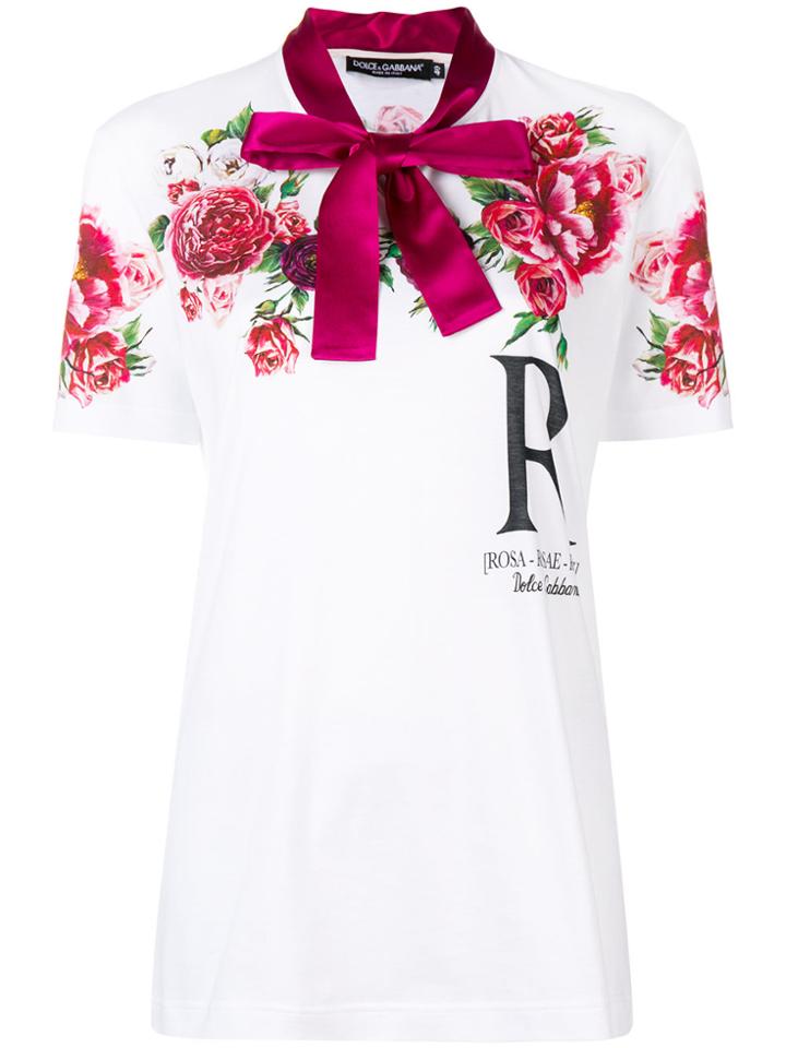 Dolce & Gabbana Pussybow Rose Print T-shirt - White