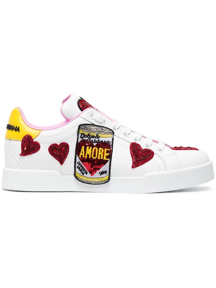 Dolce & Gabbana White Portofino Patch Leather Sneakers
