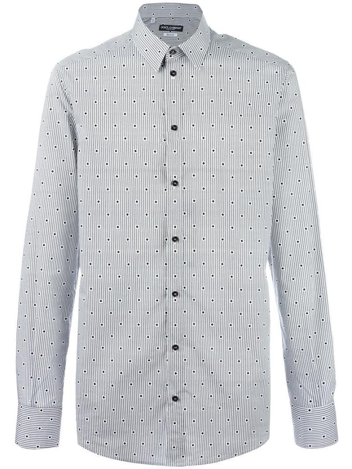 Dolce & Gabbana Dot Printed Shirt, Men's, Size: 40, White, Cotton