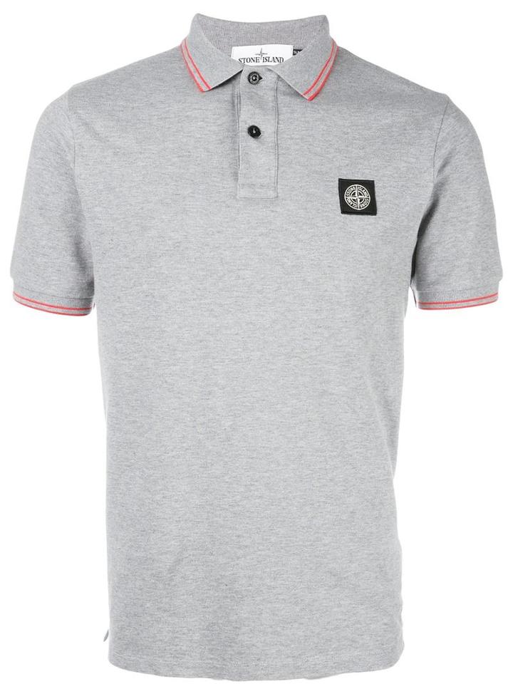 Stone Island Logo Patch Polo Shirt, Men's, Size: Large, Grey, Spandex/elastane/cotton