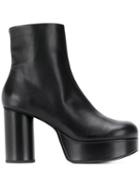 Jil Sander Ankle Leather Platform Booties - Black