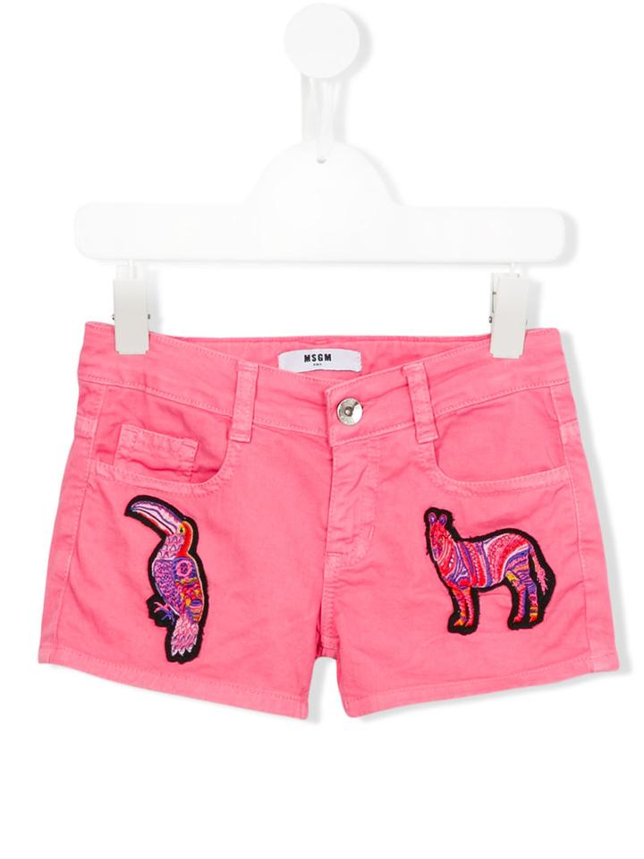 Msgm Kids Embroidered Animals Shorts, Girl's, Size: 8 Yrs, Pink/purple