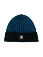 Stone Island Junior Ribbed Brim Knitted Hat - Blue