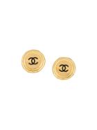 Chanel Vintage Button Clip-on Earrings, Women's, Metallic