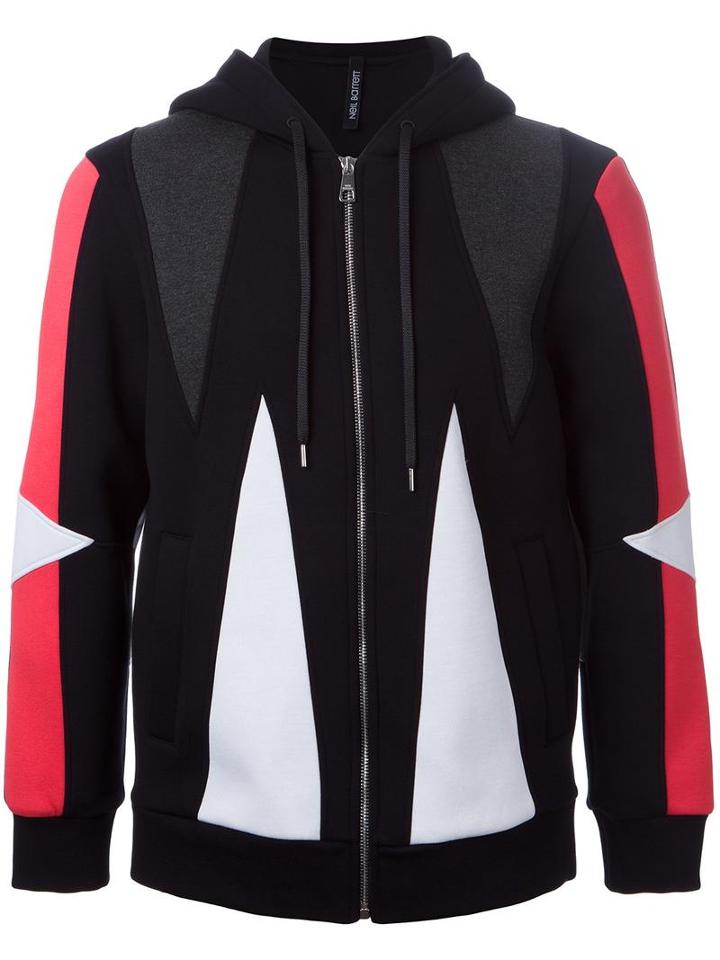 Neil Barrett Geometric Panelled Hoodie, Men's, Size: Large, Black, Cotton/lyocell