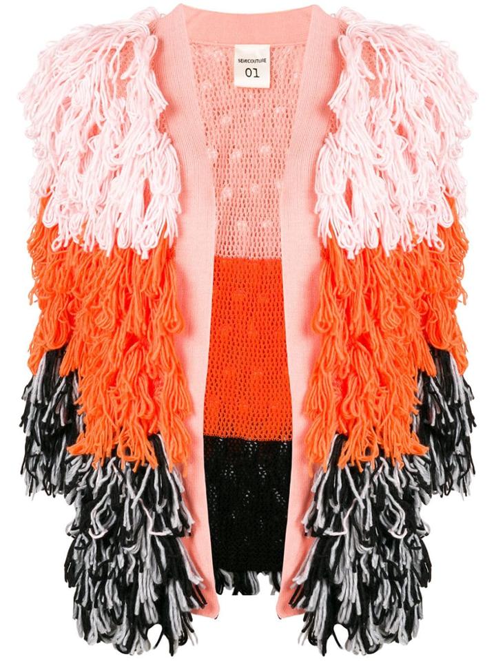 Semicouture Fringed Maxi Cardigan - Pink & Purple
