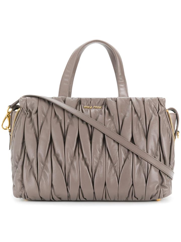 Miu Miu Ruched Tote Bag - Nude & Neutrals