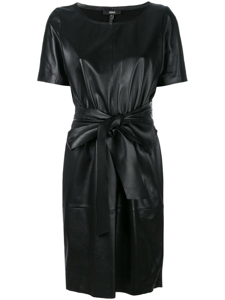 Arma Leather Look Tie Waist Mini Dress - Black
