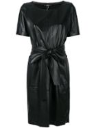 Arma Leather Look Tie Waist Mini Dress - Black