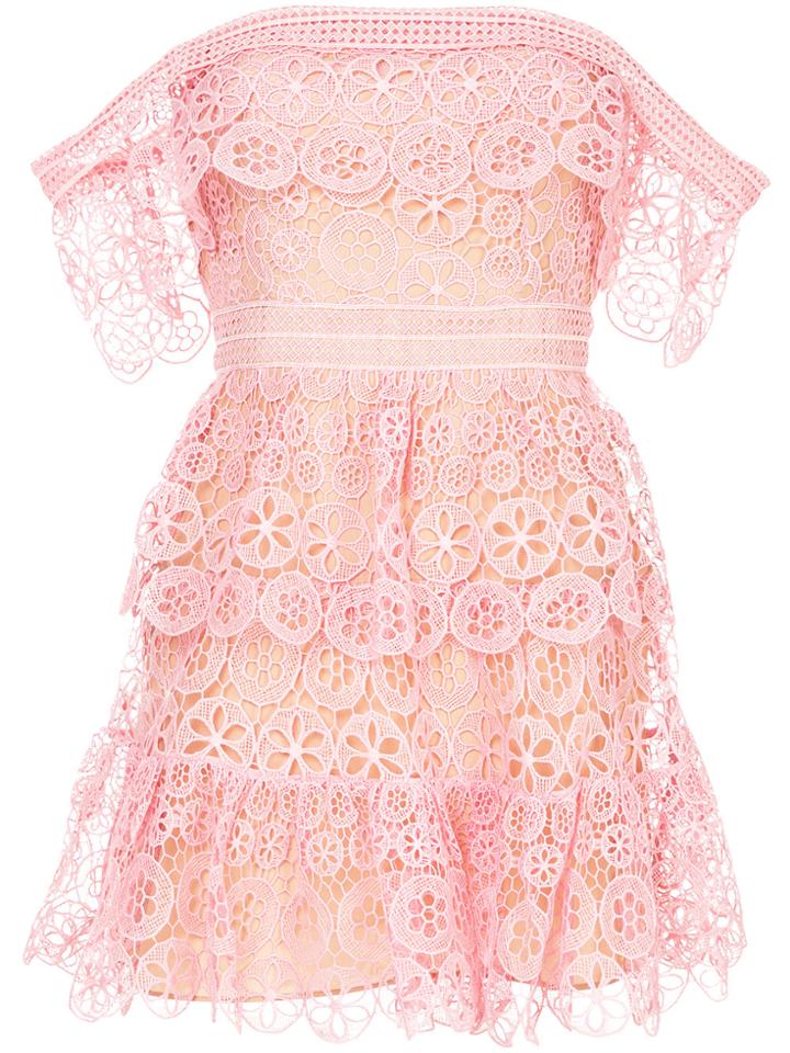 Self-portrait Embroidered Off Shoulder Mini Dress - Pink & Purple