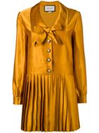 Gucci Pleated Long Sleeve Dress - Yellow & Orange