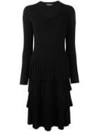 Salvatore Ferragamo Longsleeved Tiered Dress, Women's, Size: Small, Black, Virgin Wool