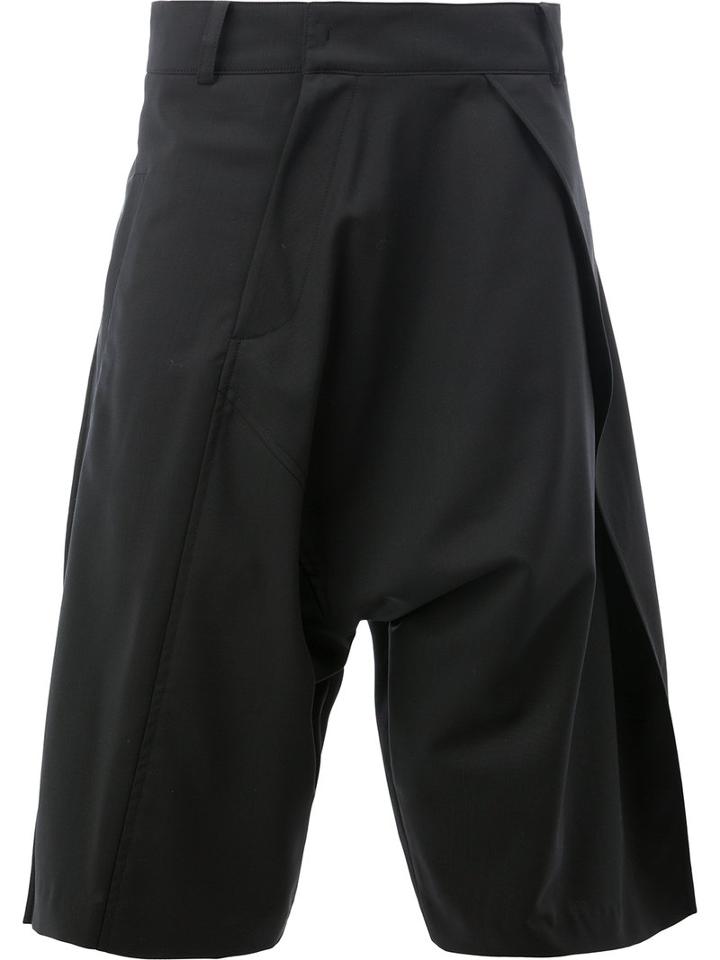 Moohong Dropped-crotch Tailored Shorts, Men's, Size: 50, Black, Wool