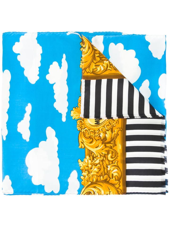 Moschino Vintage Baroque Cloud Striped Scarf, Adult Unisex, Blue