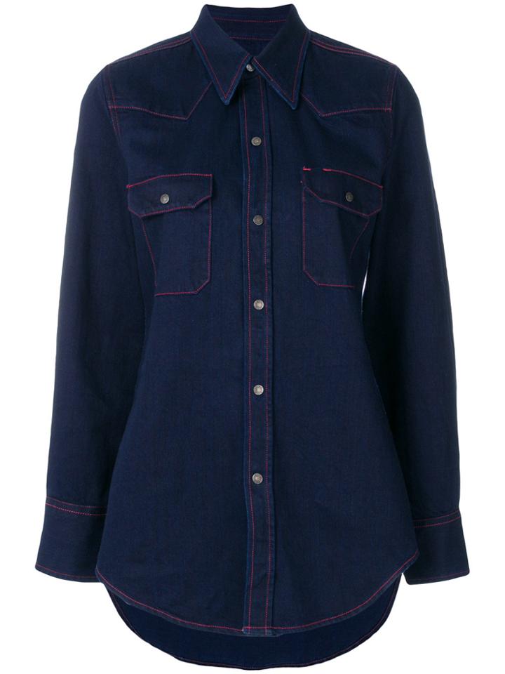 Calvin Klein 205w39nyc Red Stitch Detail Denim Shirt - Blue