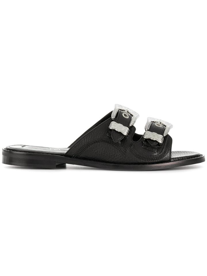 Mcq Alexander Mcqueen Moon Buckle Slides - Black