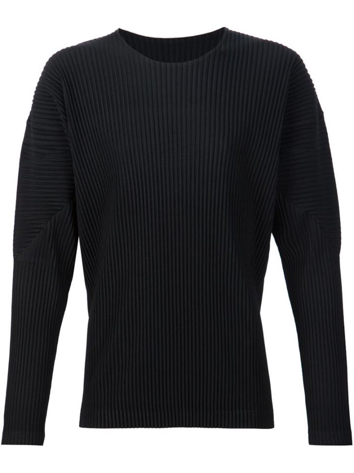 Homme Plissé Issey Miyake Long Sleeve Pleated T-shirt, Men's, Size: 4, Black, Polyester